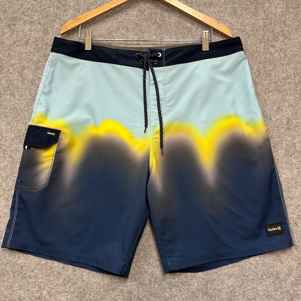 Hurley Phantom Boardshorts Mens 36 Weekender Cargo 20"‎ Black Yellow Blue Surf